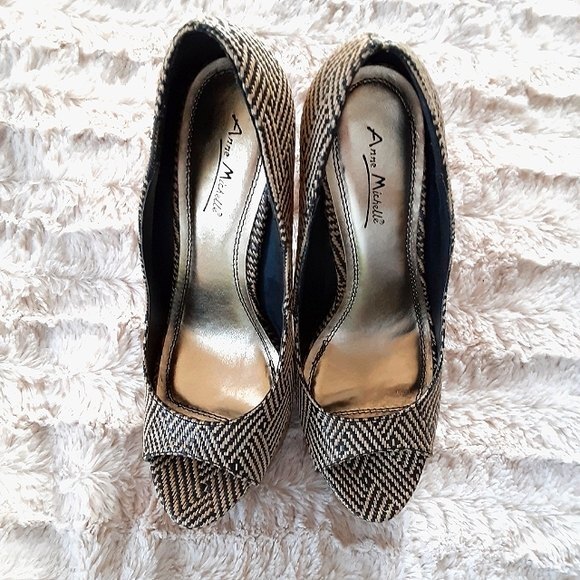 Anne Michelle Tan Woven Platform Stiletto Heels 9 High Heels - Picture 2 of 8